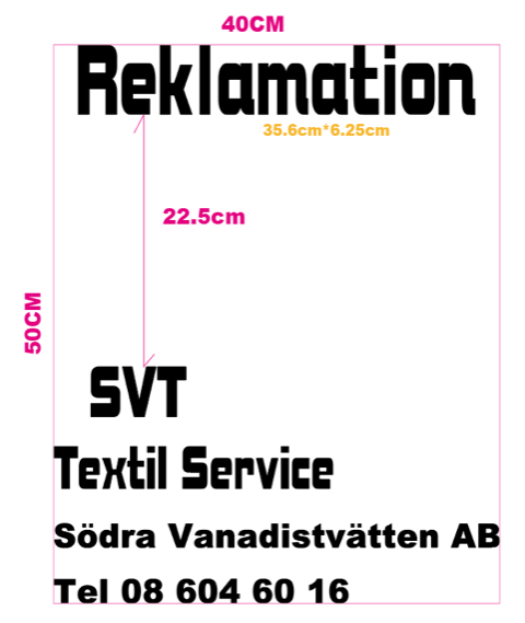 Orange laundry bag print layout with Reklamation above the SVT logo